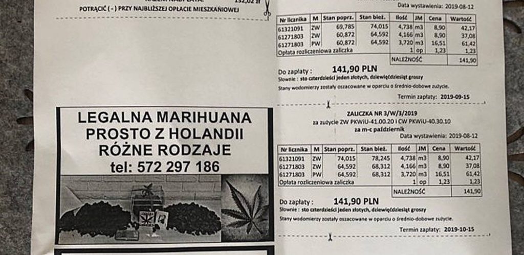 W Łomży na Rachunku za Wodę Dołączono Reklamę Marihuany, GazetaKonopna
